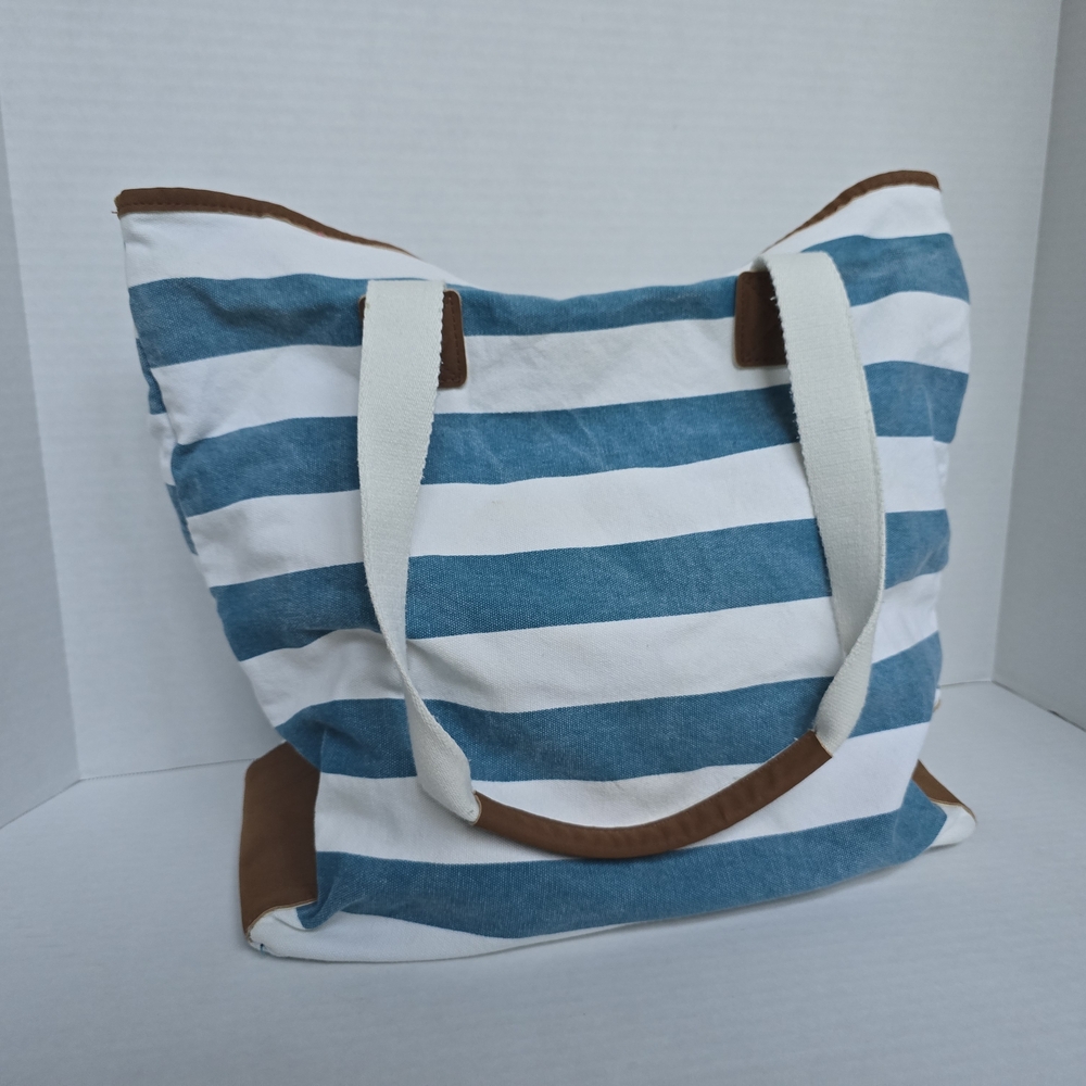 Blue & White Striped Nautical Cotton Canvas Tote Academy